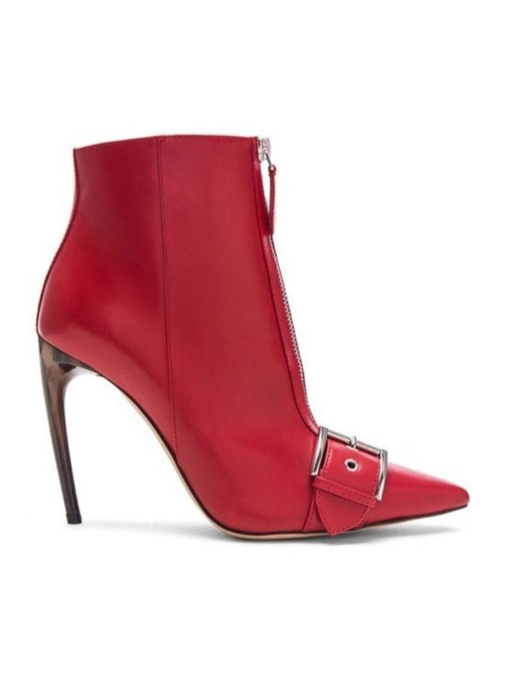 Alexander McQueen Red Pointed Leather Ankle Boots with Buckle